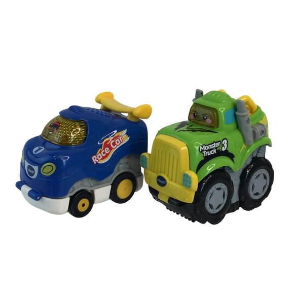 Vtech Go Go Smart Wheels Press & Race Blue Car Green Truck Lights Sounds Tested - Picture 1 of 16